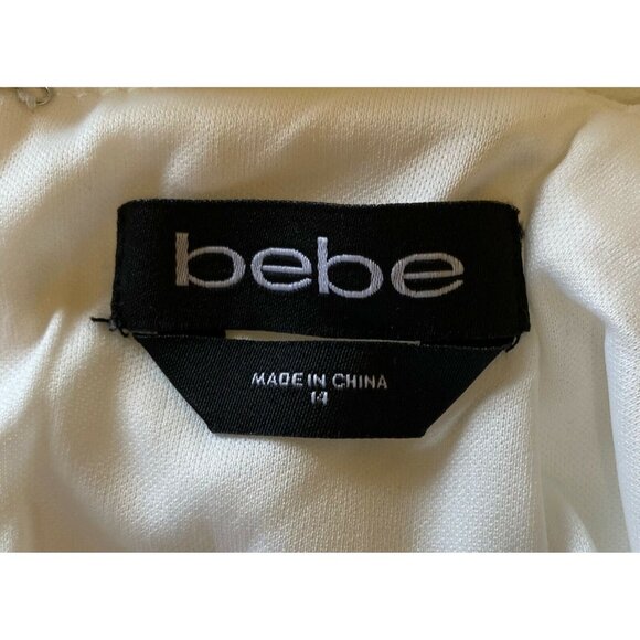 Bebe Womens Ivory Halter Neck Bodycon Dress Size L Polyester Blend - Picture 4 of 8